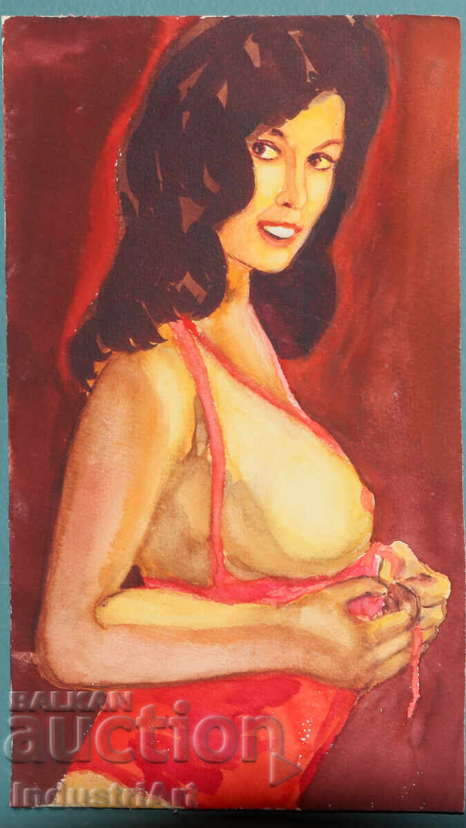 Erotic watercolor painting female portrait nude body with price 100.00 BGN | € 51.13