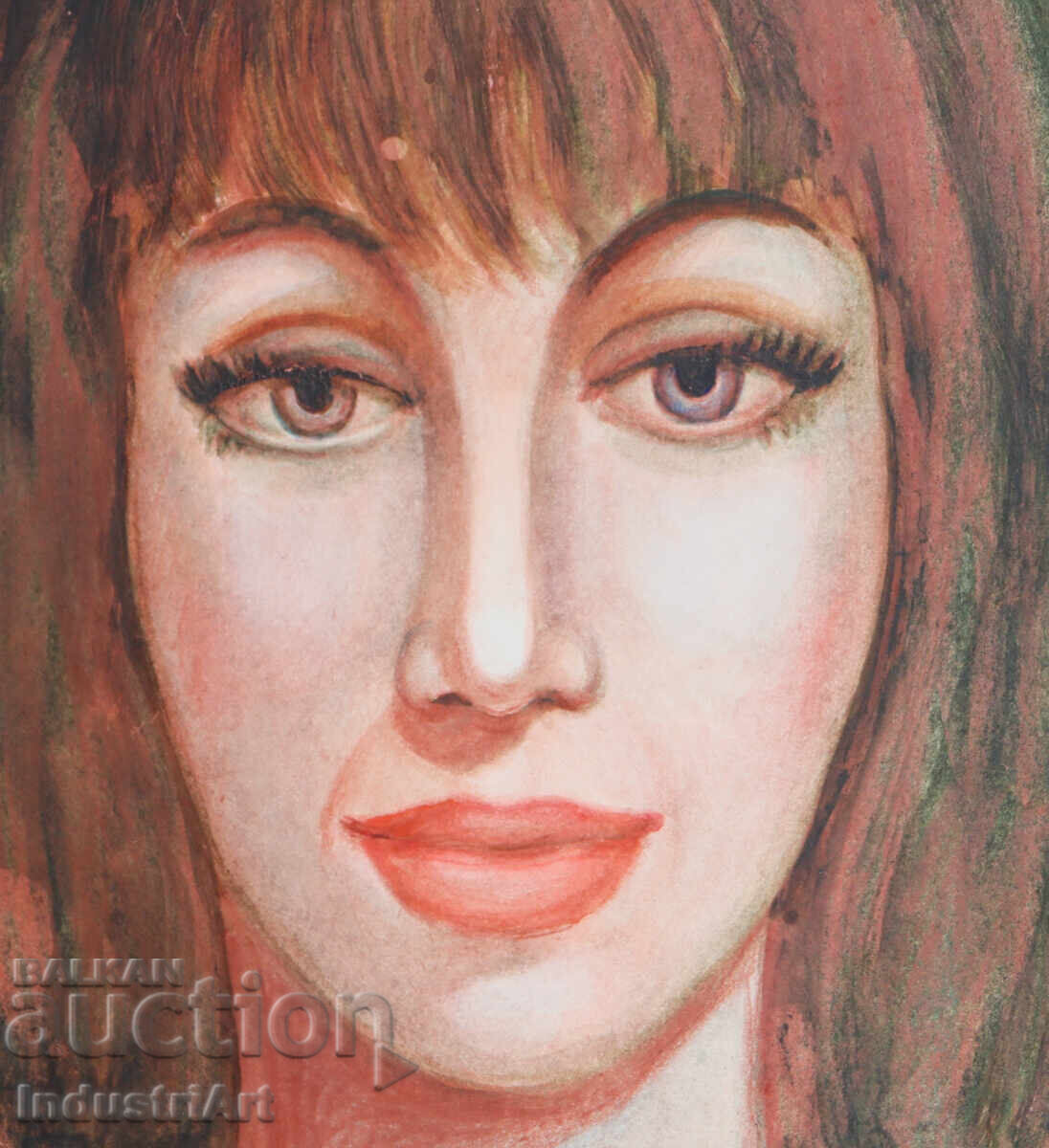 Frumoasă pictură mică acuarelă portret feminin