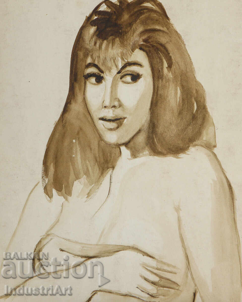 Έργο ζωγραφικής με ακουαρέλα, γυναικείο πορτρέτο με τιμή 100.00 BGN | € 51.13 Έργο ζωγραφικής με ακουαρέλα, γυναικείο πορτρέτο με τιμή 100.00 BGN | € 51.13