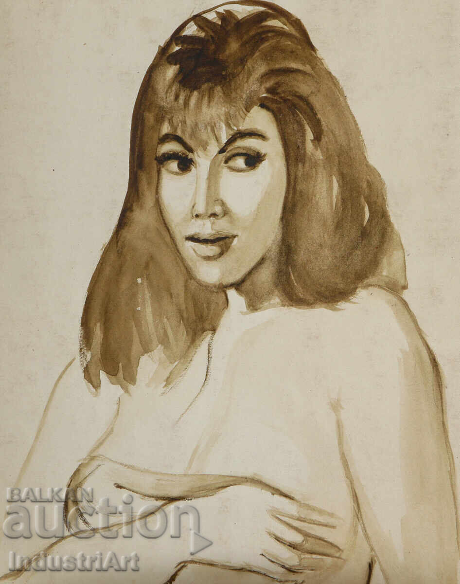 Έργο ζωγραφικής με ακουαρέλα, γυναικείο πορτρέτο Έργο ζωγραφικής με ακουαρέλα, γυναικείο πορτρέτο