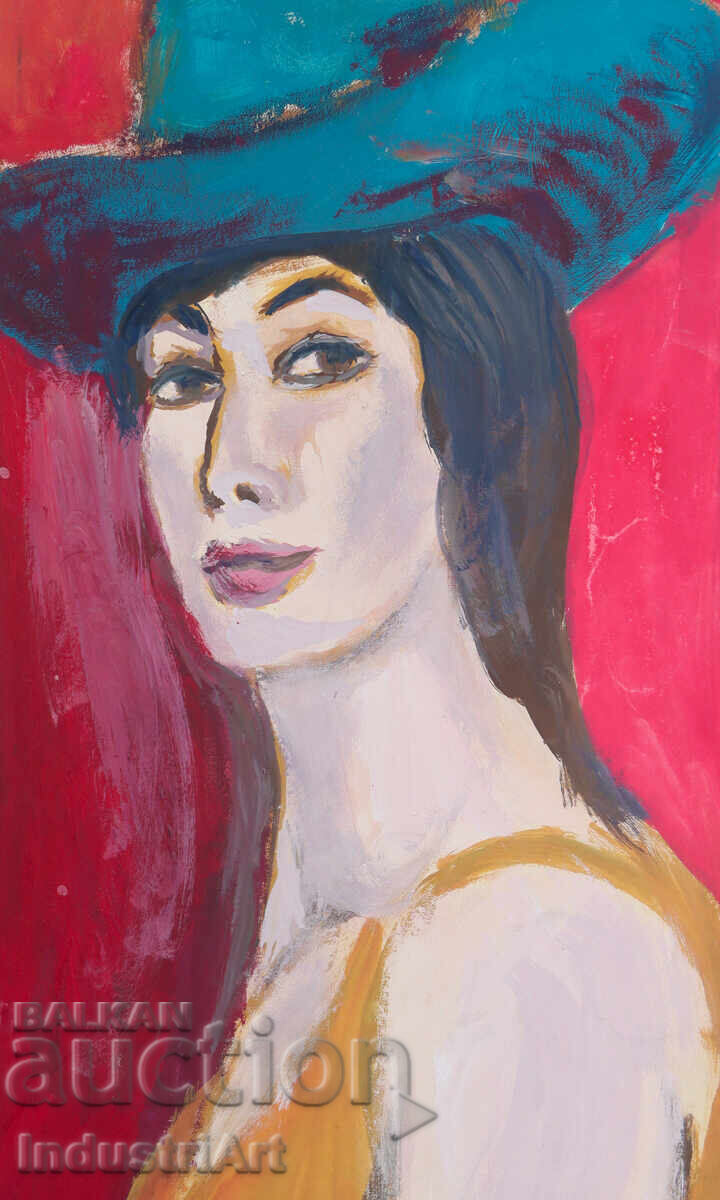 Όμορφη ζωγραφική τέμπερα πορτρέτο γυναίκας με καπέλο με τιμή 100.00 BGN | € 51.13 Όμορφη ζωγραφική τέμπερα πορτρέτο γυναίκας με καπέλο με τιμή 100.00 BGN | € 51.13