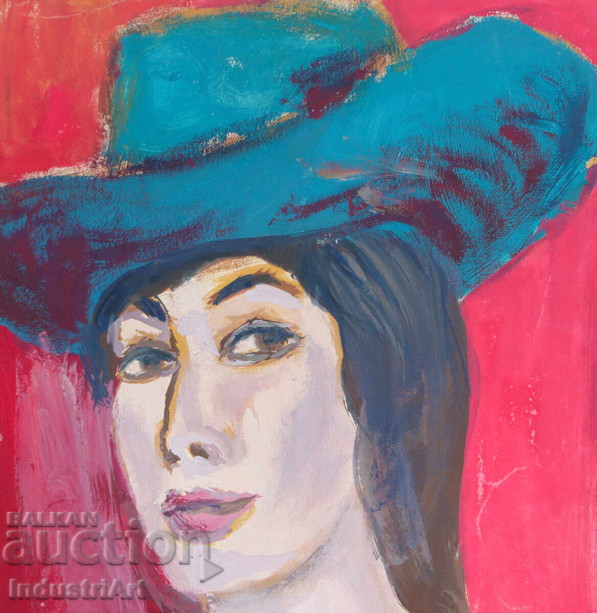 Παράδοση Όμορφη ζωγραφική τέμπερα πορτρέτο γυναίκας με καπέλο Παράδοση Όμορφη ζωγραφική τέμπερα πορτρέτο γυναίκας με καπέλο