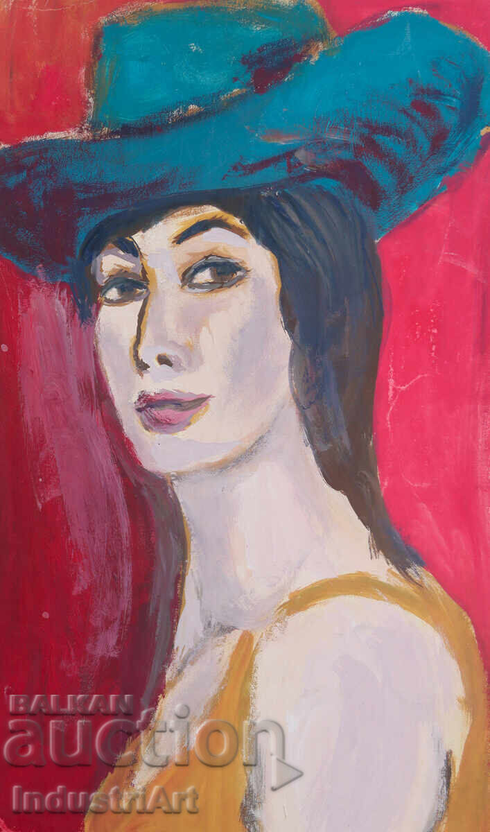 Όμορφη ζωγραφική τέμπερα πορτρέτο γυναίκας με καπέλο Όμορφη ζωγραφική τέμπερα πορτρέτο γυναίκας με καπέλο