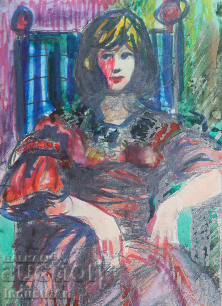 Έργο μικτής τεχνικής, γυναικείο πορτρέτο με τιμή 100.00 BGN | € 51.13