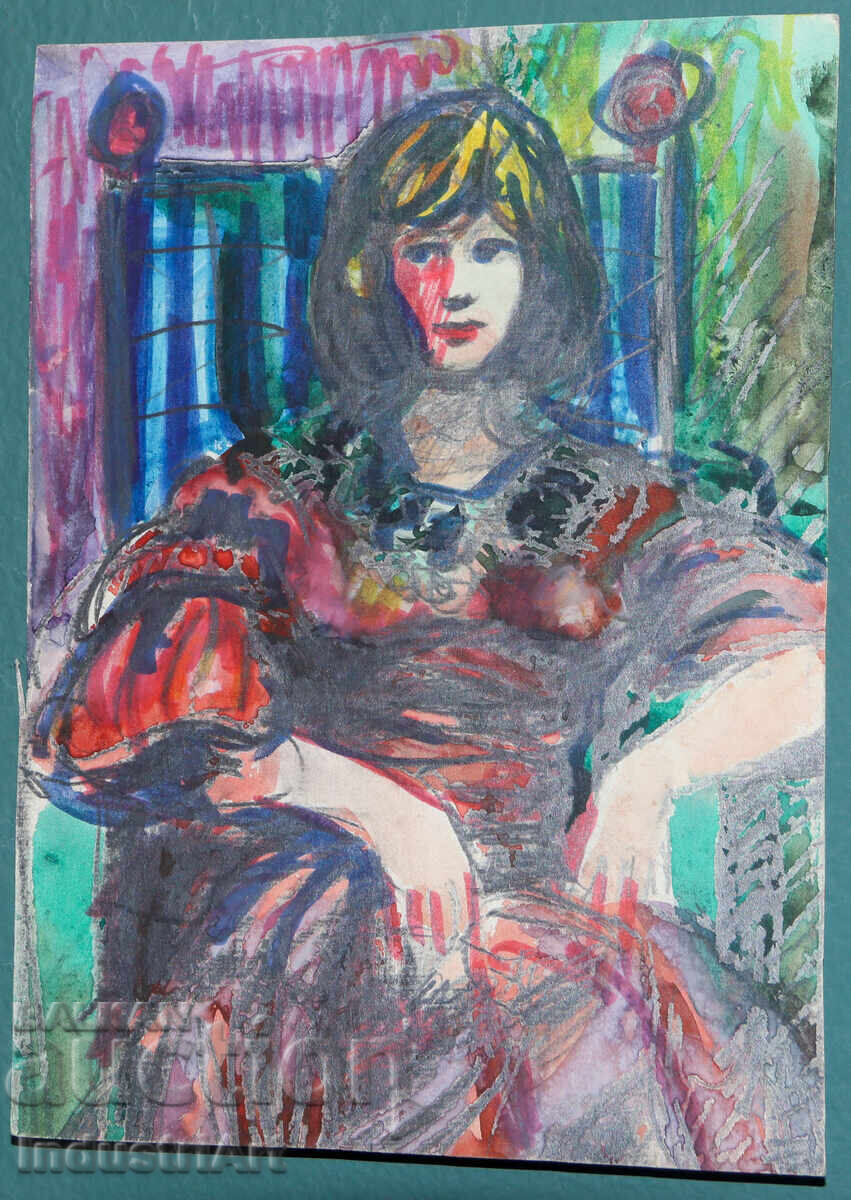 Δημοπρασία Έργο μικτής τεχνικής, γυναικείο πορτρέτο