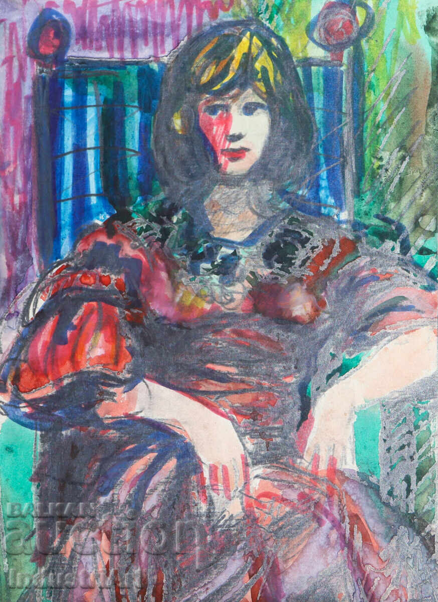 Έργο μικτής τεχνικής, γυναικείο πορτρέτο