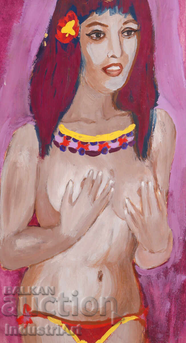 Ερωτική ζωγραφιά με τέμπερα, γυναικείο πορτρέτο, γυμνό σώμα με τιμή 120.00 BGN | € 61.36