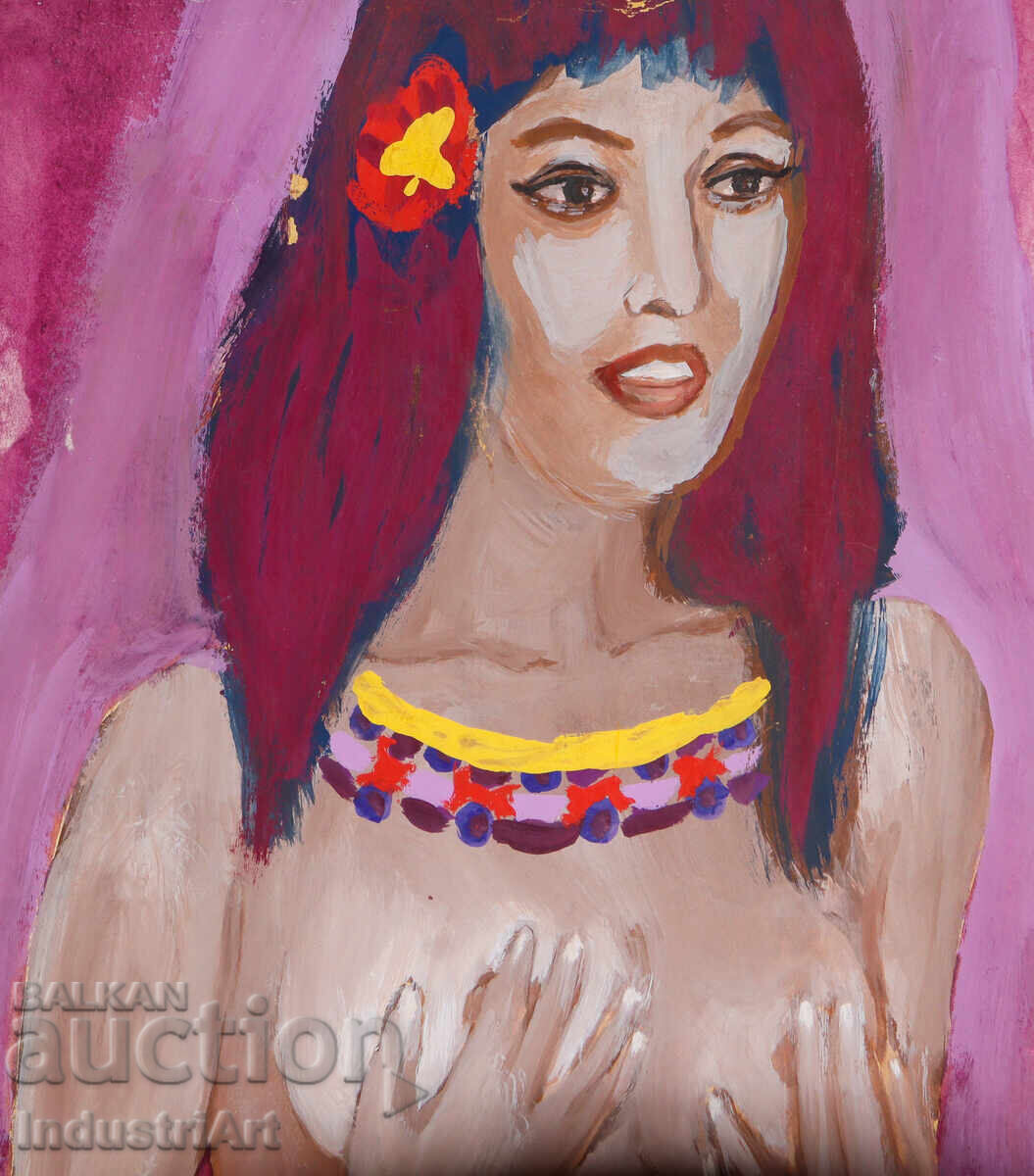 Παράδοση Ερωτική ζωγραφιά με τέμπερα, γυναικείο πορτρέτο, γυμνό σώμα