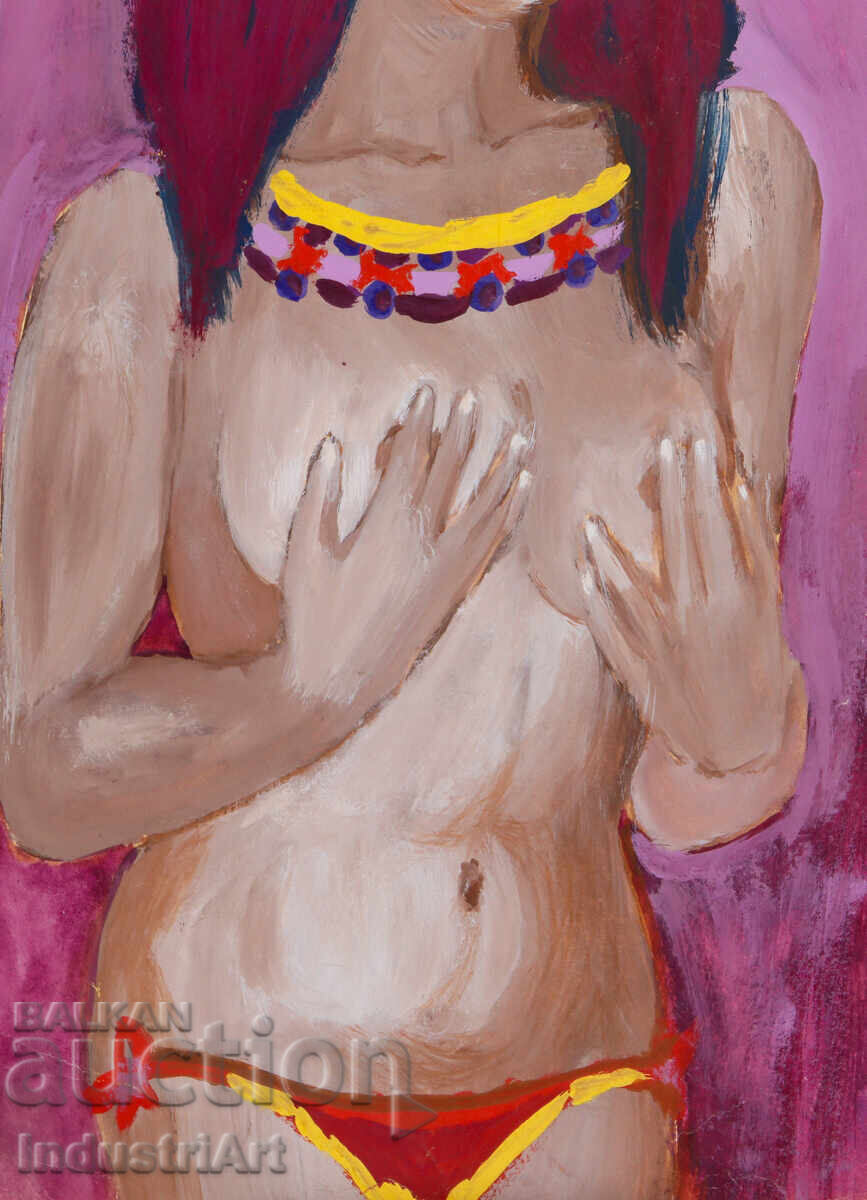 Ερωτική ζωγραφιά με τέμπερα, γυναικείο πορτρέτο, γυμνό σώμα - 5