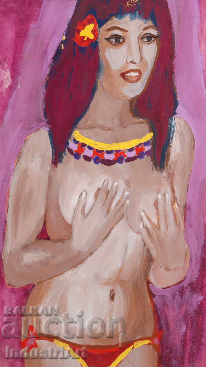 Ερωτική ζωγραφιά με τέμπερα, γυναικείο πορτρέτο, γυμνό σώμα