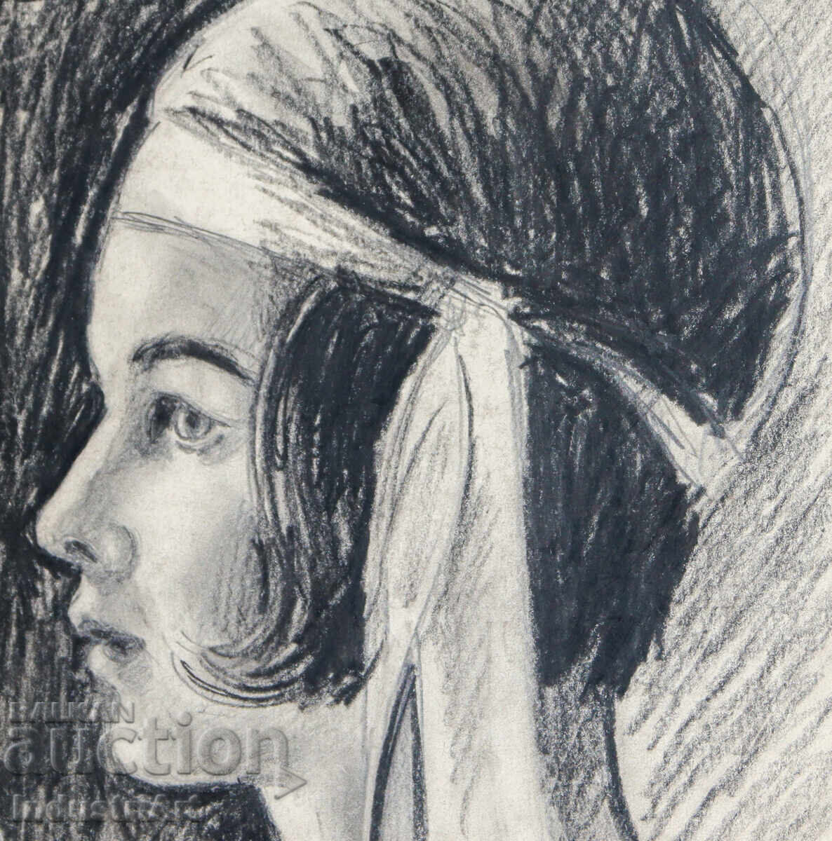 Old pencil drawing, female portrait with price 100.00 BGN | € 51.13