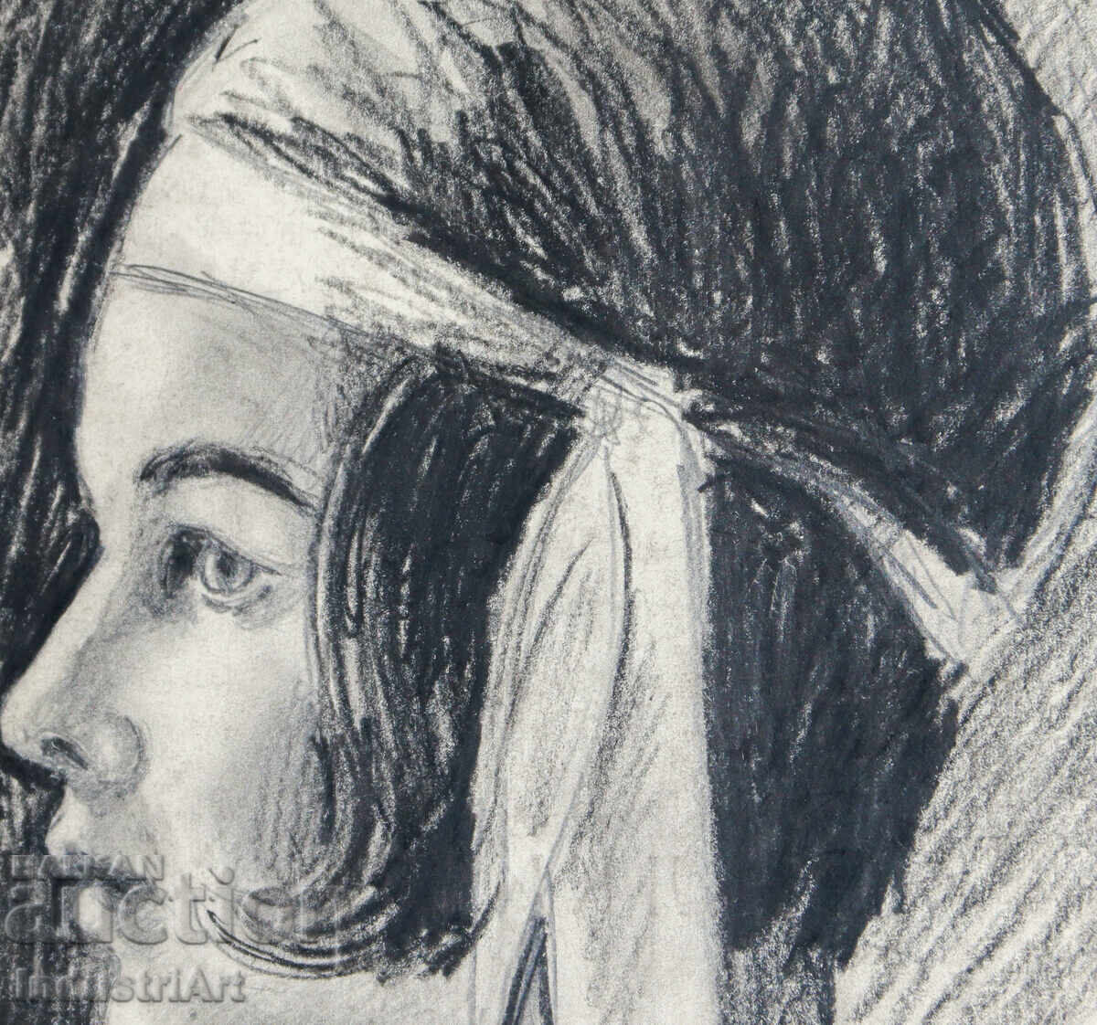 Old pencil drawing, female portrait - 5
