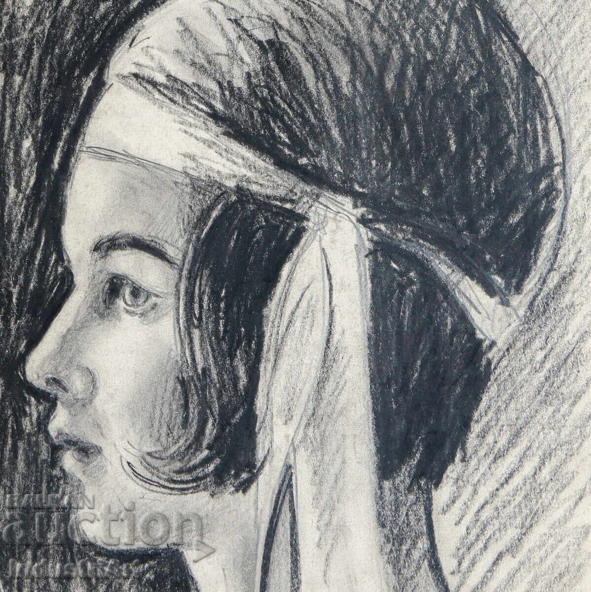 Old pencil drawing, female portrait