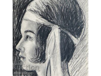 Desen vechi în creion, portret feminin