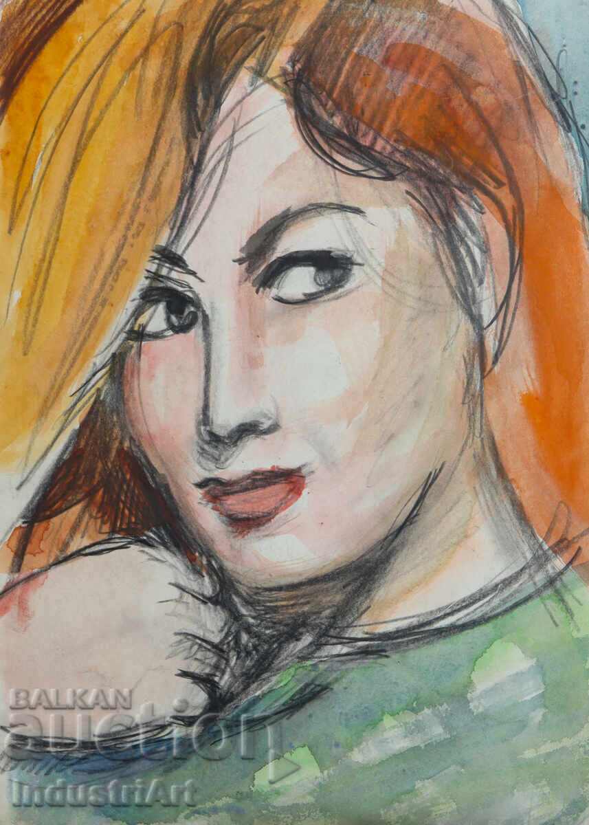 Σχέδιο με μολύβι ακουαρέλα γυναικείο πορτρέτο με τιμή 100.00 BGN | € 51.13