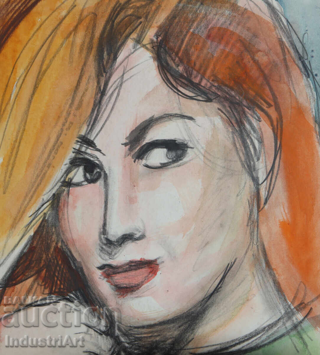 Παράδοση Σχέδιο με μολύβι ακουαρέλα γυναικείο πορτρέτο