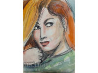 Σχέδιο με μολύβι ακουαρέλα γυναικείο πορτρέτο