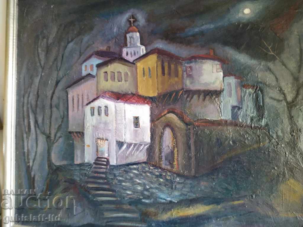 Картина, къщи, църква, худ. Блага,1996 г. - 6