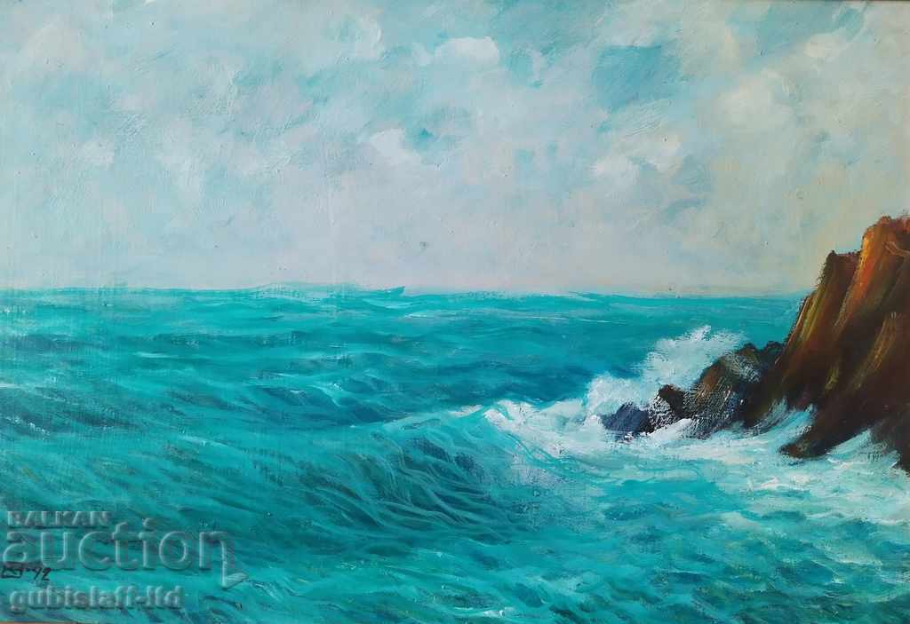 Painting, landscape, sea, rocks, hood. Cr. Varbanov, 1992 with price 190.00 BGN | € 97.15