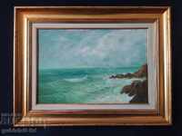 Kартина, пейзаж, море, скали, худ. Кр. Върбанов, 1995 г.