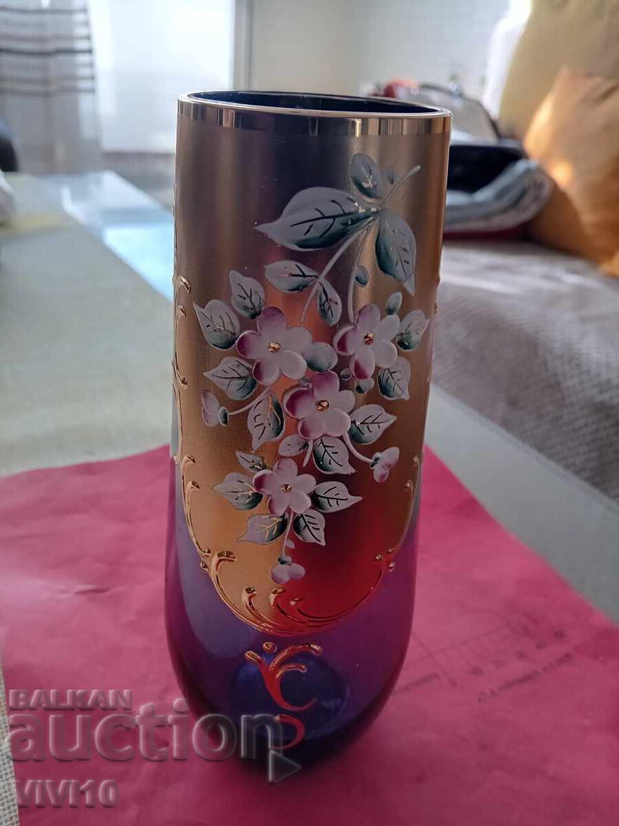 Vază veche Boemia, 19cm, Aurire