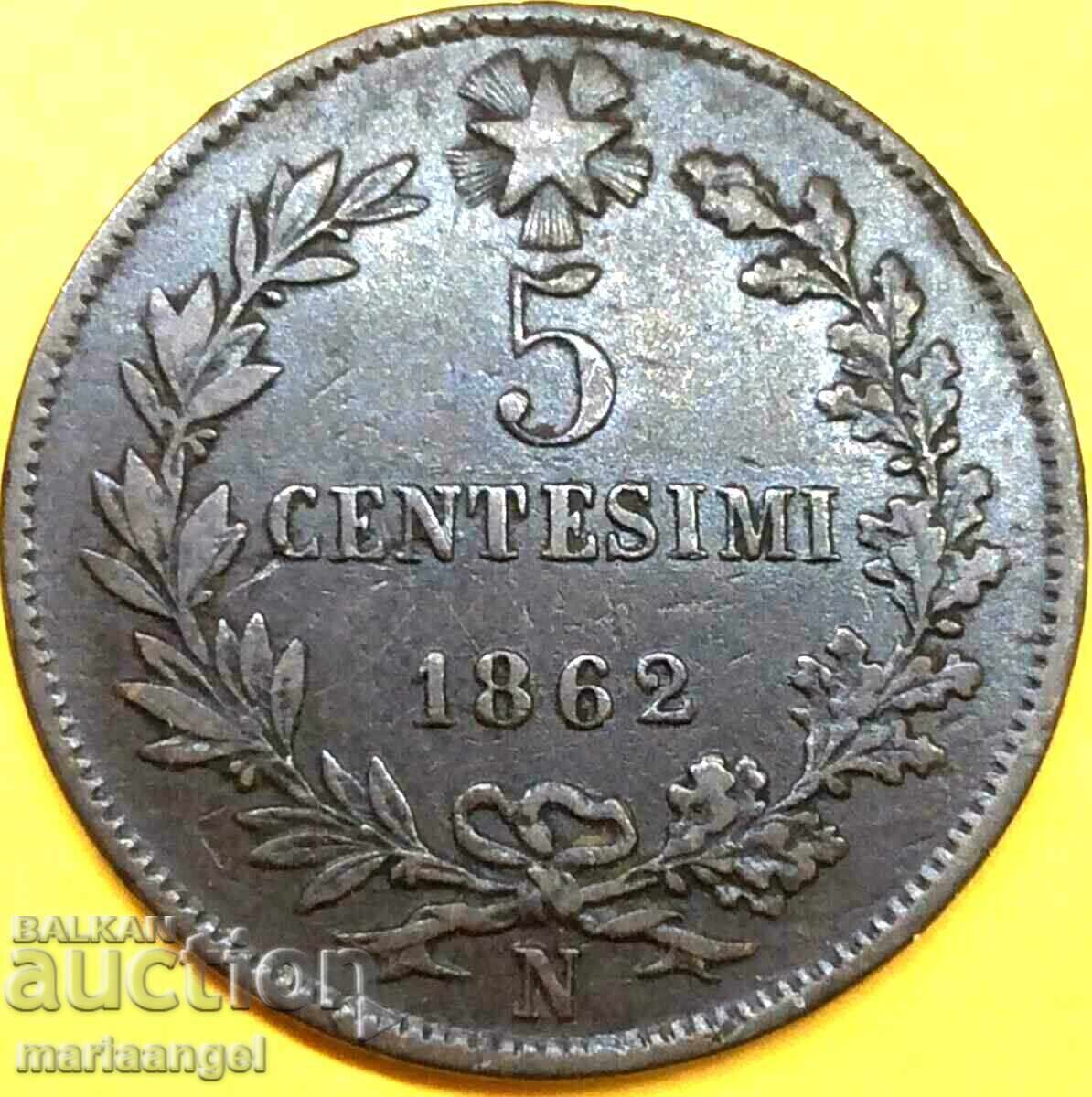 Auction  5 centesimi 1862 N - Naples Italy 25mm