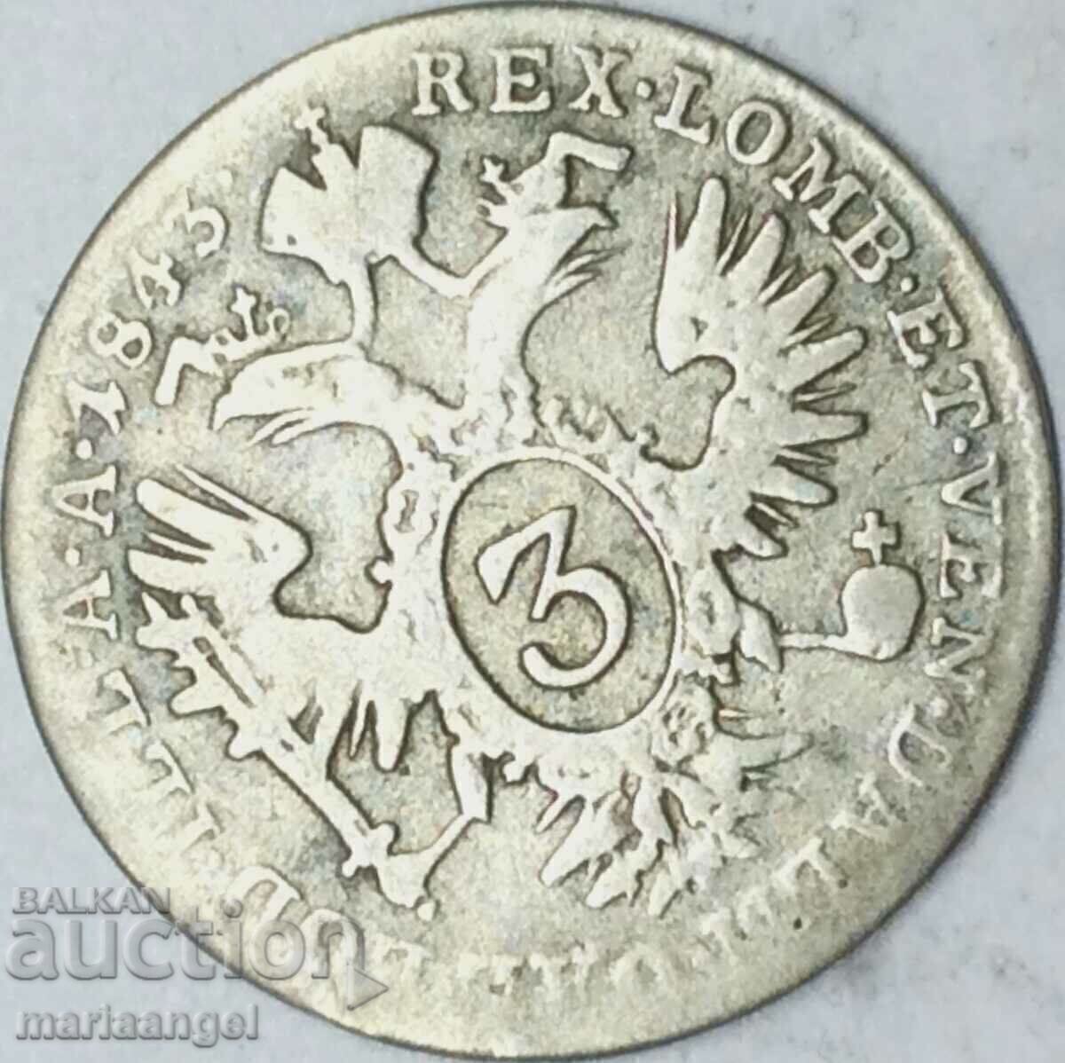 3 κρόιτσερ 1843 Αυστρία Φερδινάνδος Α' Λομβαρδία και Βενετία - 6 3 κρόιτσερ 1843 Αυστρία Φερδινάνδος Α' Λομβαρδία και Βενετία - 6