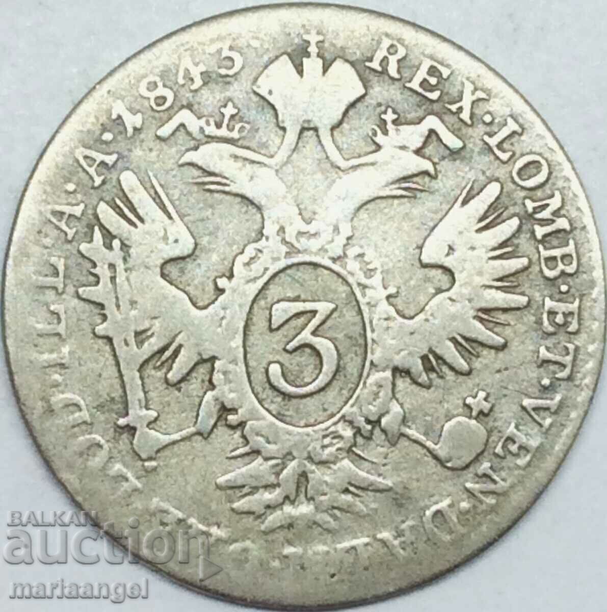 3 κρόιτσερ 1843 Αυστρία Φερδινάνδος Α' Λομβαρδία και Βενετία 3 κρόιτσερ 1843 Αυστρία Φερδινάνδος Α' Λομβαρδία και Βενετία