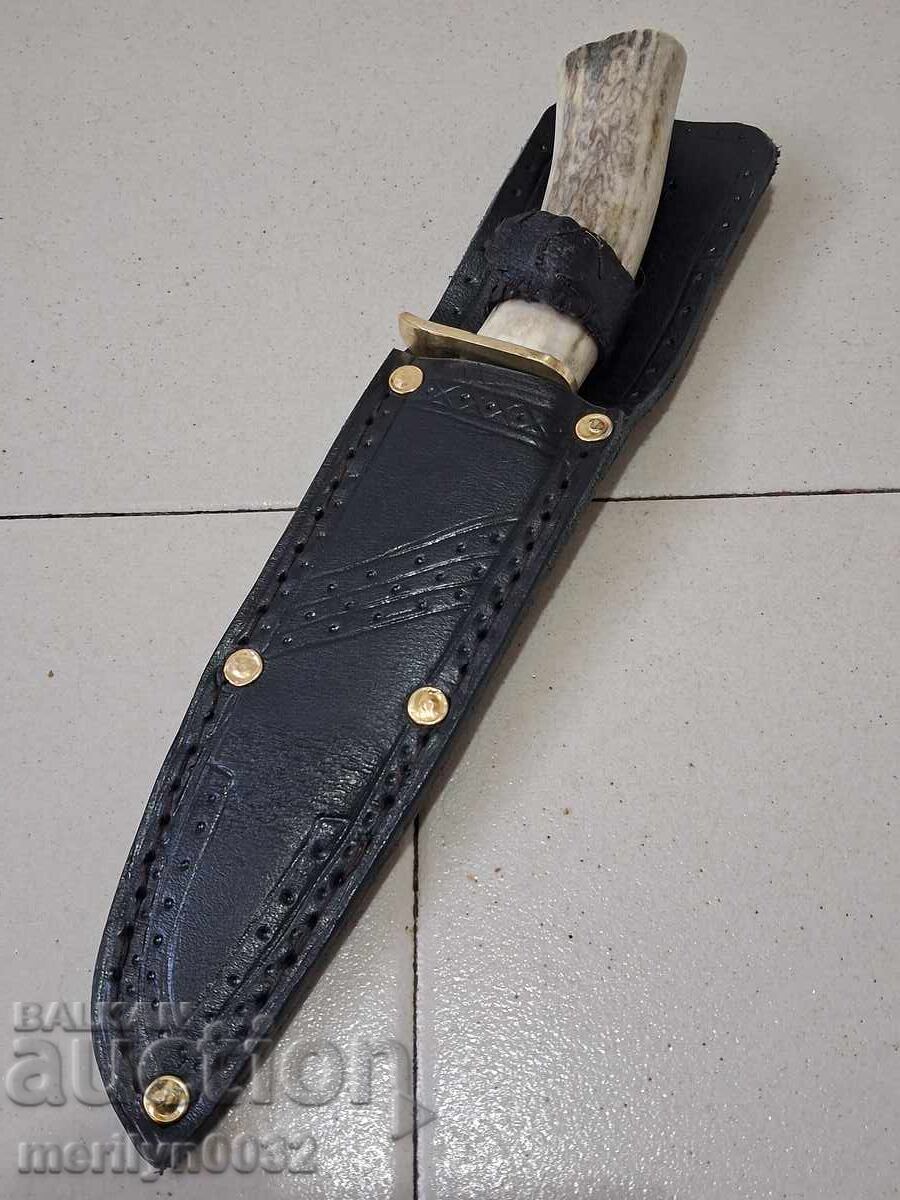 Hunting knife with sheath, deer antler handle with price 127.00 BGN | € 64.93