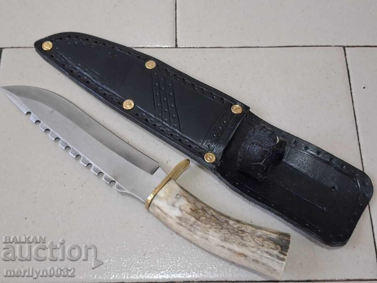 Hunting knife with sheath, deer antler handle - 7