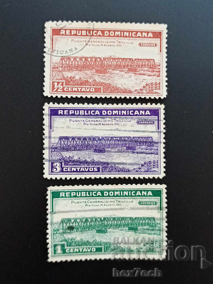 Dominican Republic 1934 1/2, 1 and 3 Centavos Trujillo Bridge