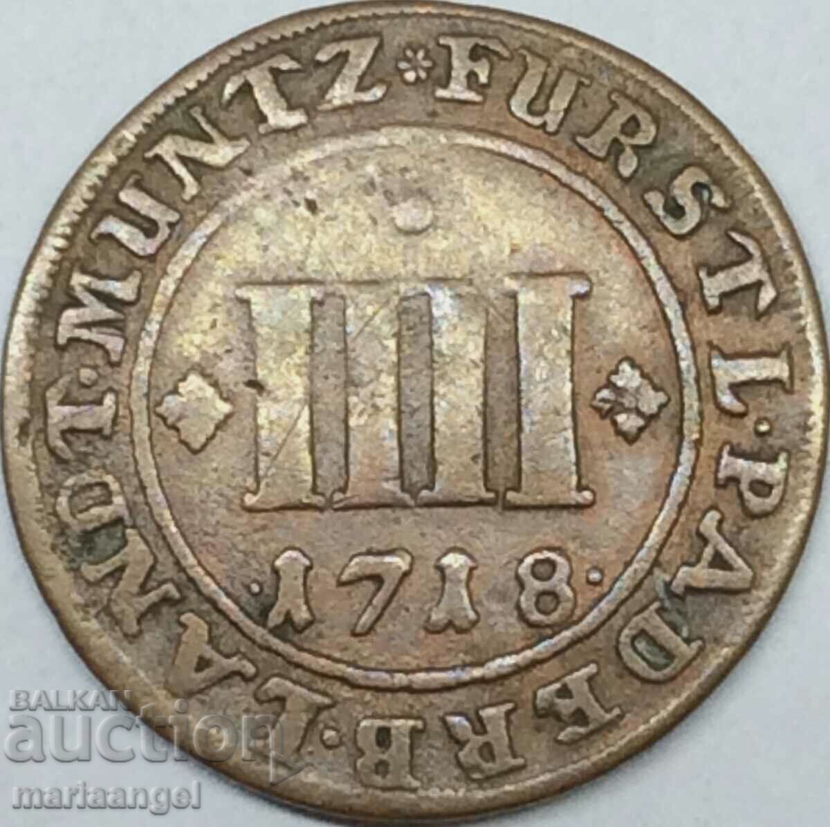 4 pfennig 1718 Eparhia Padeborn Germania - rar - 6