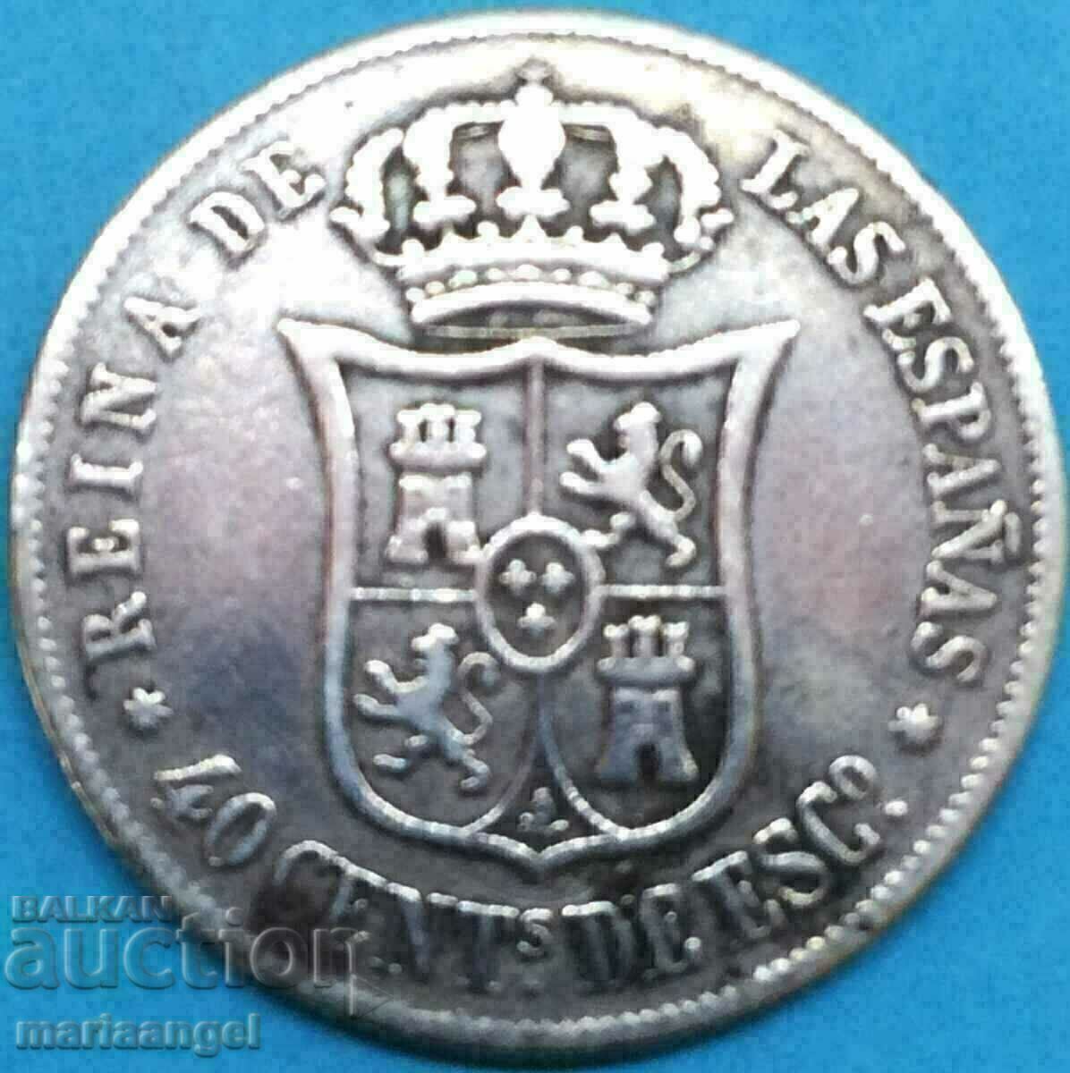 Ισπανία 40 centimos 1865 Isabel II 23mm ασήμι με τιμή 58.00 BGN | € 29.65 Ισπανία 40 centimos 1865 Isabel II 23mm ασήμι με τιμή 58.00 BGN | € 29.65