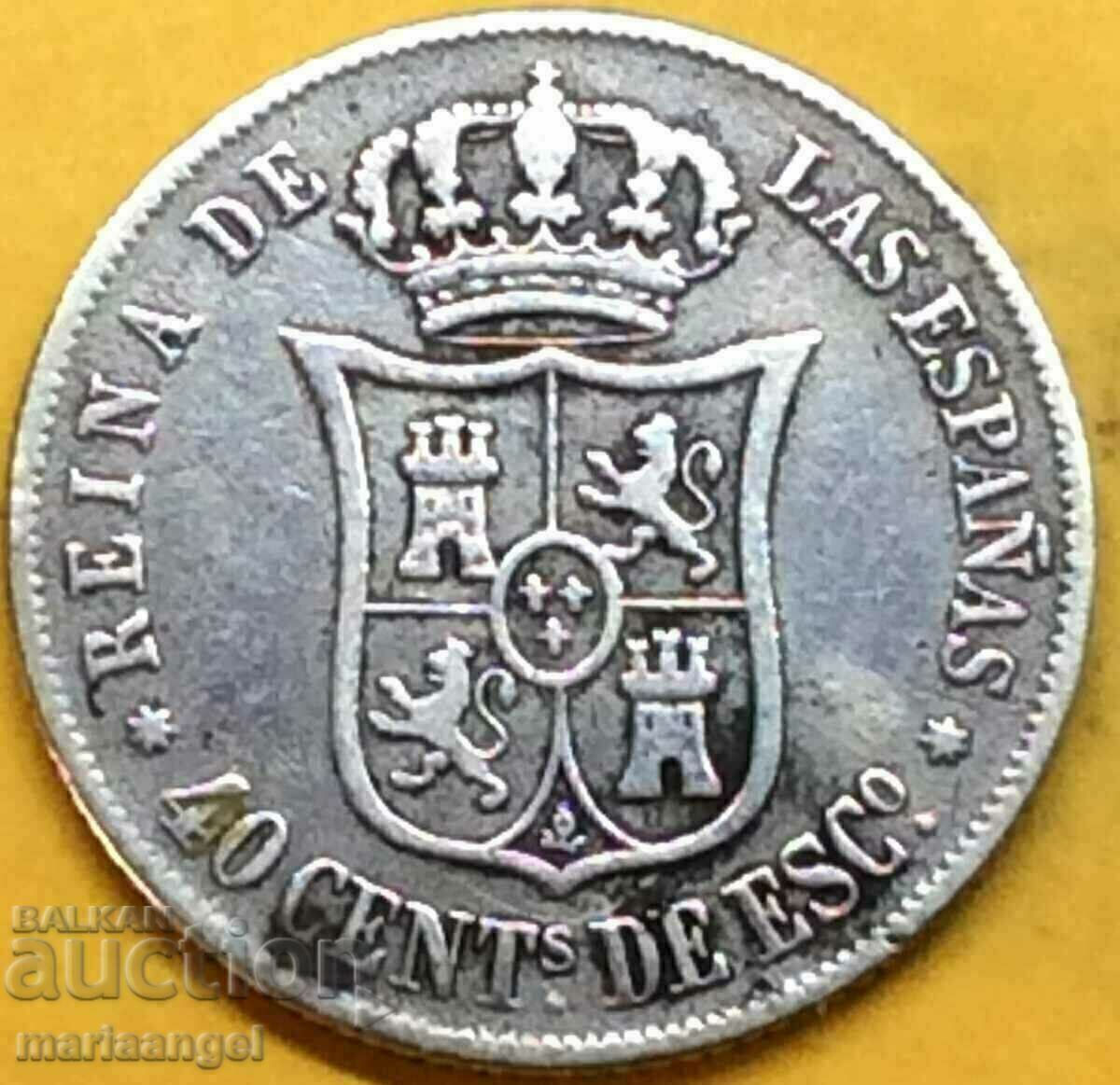 Παράδοση Ισπανία 40 centimos 1865 Isabel II 23mm ασήμι Παράδοση Ισπανία 40 centimos 1865 Isabel II 23mm ασήμι