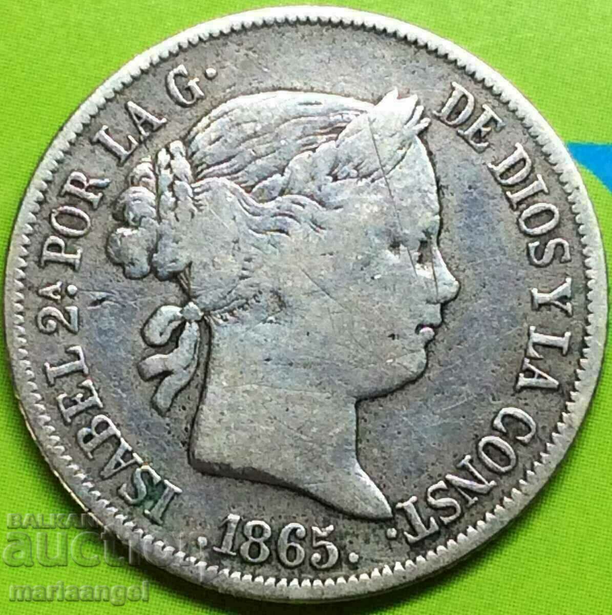 Ισπανία 40 centimos 1865 Isabel II 23mm ασήμι Ισπανία 40 centimos 1865 Isabel II 23mm ασήμι