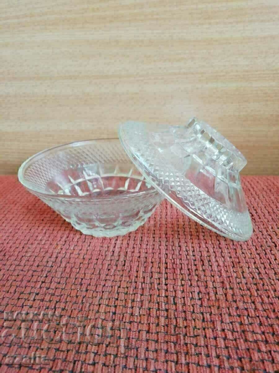 Glass bowl with lid, candy bowl, sugar bowl with price 10.00 BGN | € 5.11 Glass bowl with lid, candy bowl, sugar bowl with price 10.00 BGN | € 5.11