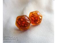 Cercei delicati de chihlimbar cu placare cu argint si aur