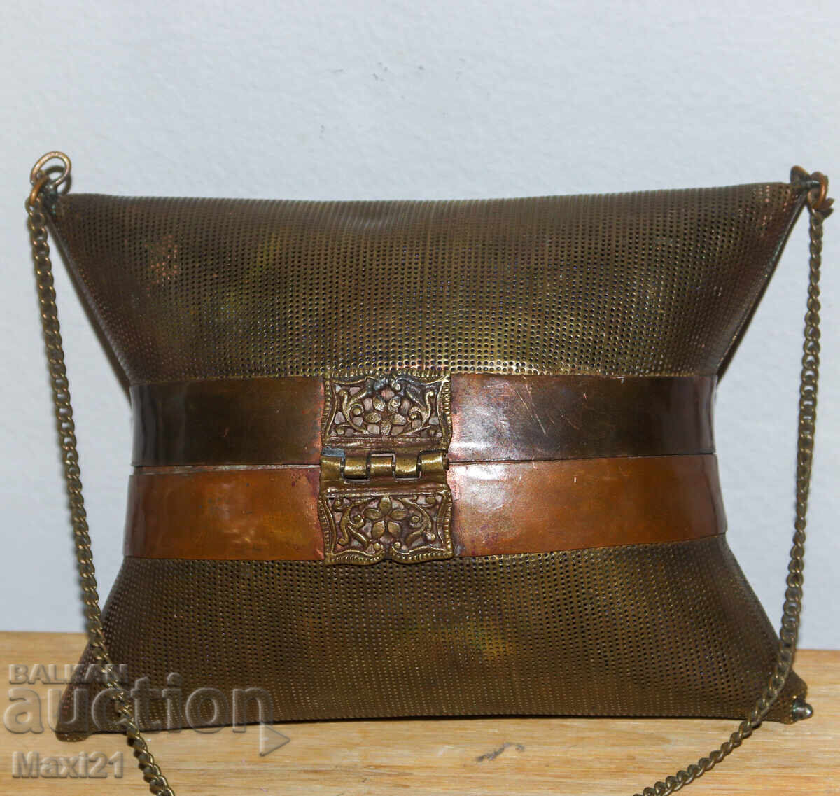Old small ladies' bag, brass with copper elements - 7