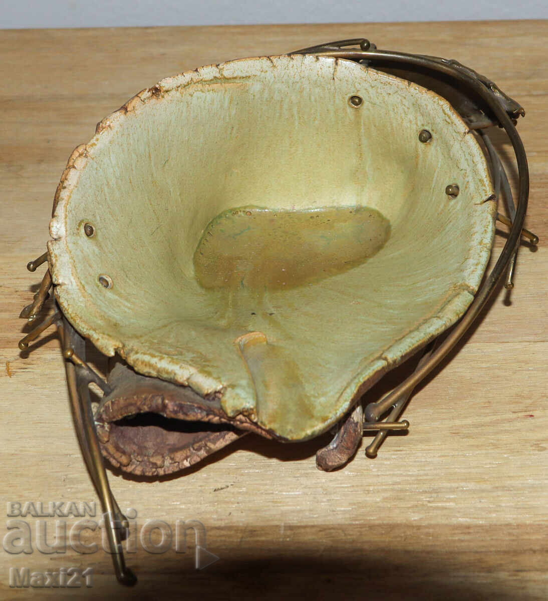 Decorative bowl and candlestick set, bronze leather - 5