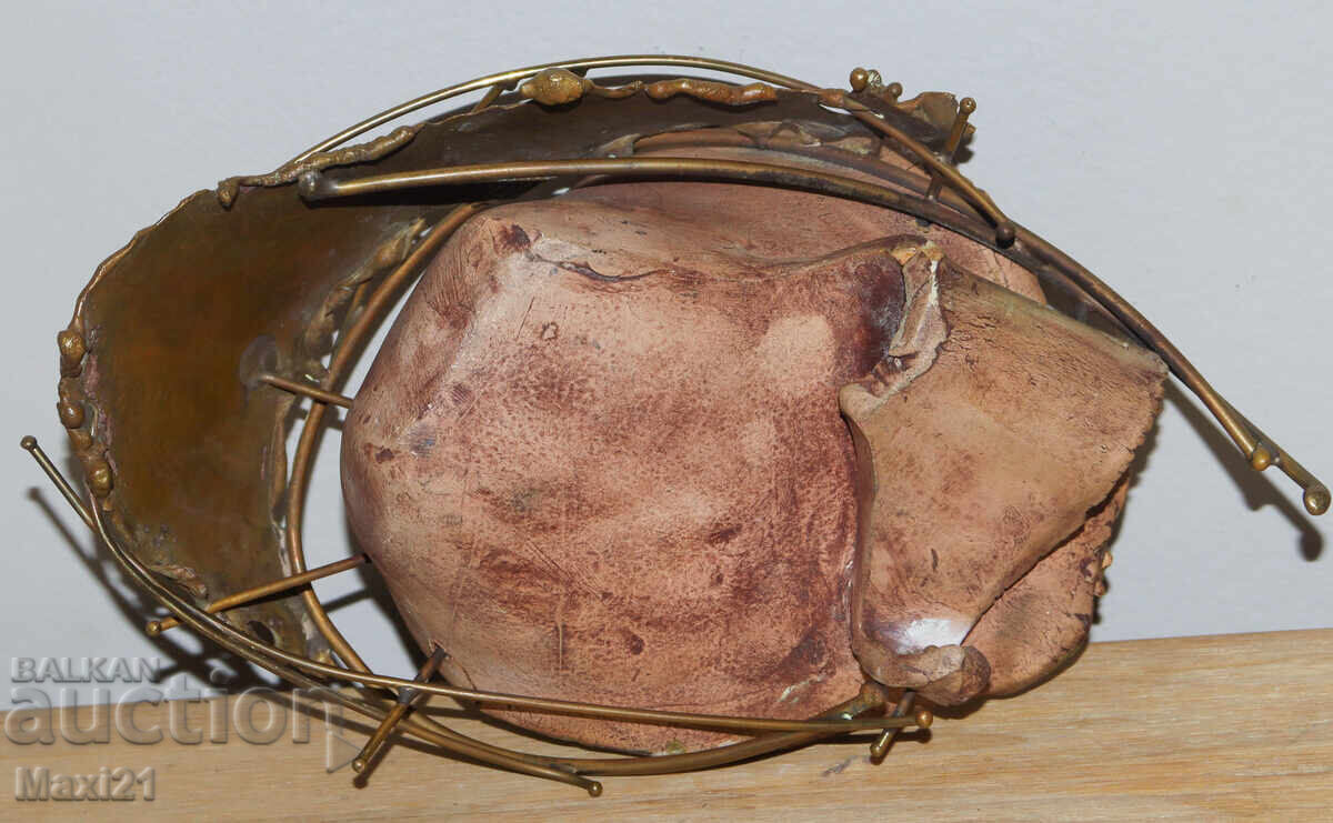 Decorative bowl and candlestick set, bronze leather - 6