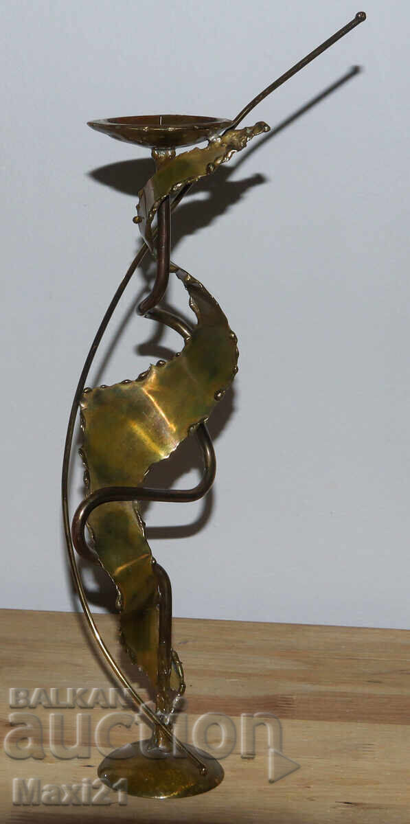 Decorative bowl and candlestick set, bronze leather - 7