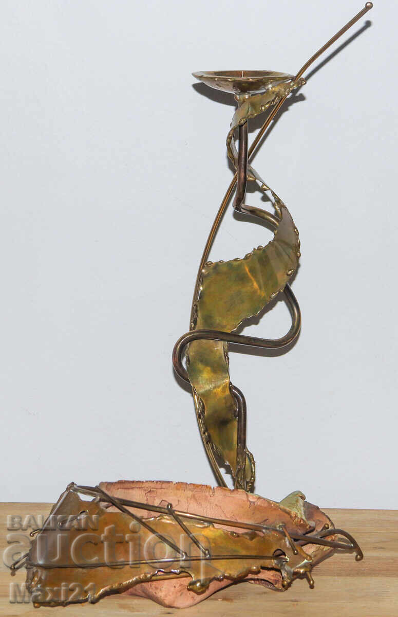 Decorative bowl and candlestick set, bronze leather