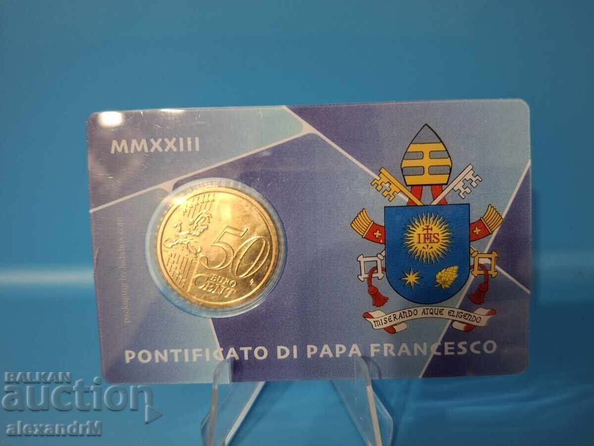 Vatican 50 Cent BU Coin in Card N°44 with Postage Stamp with price 25.00 BGN | € 12.78
