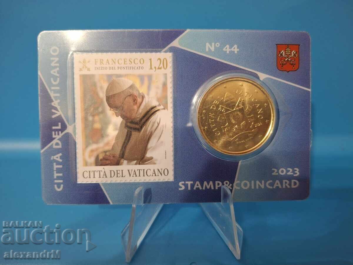 Vatican 50 Cent BU Coin in Card N°44 with Postage Stamp