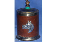 Cutie decorativă veche pentru țigări, metal și piele