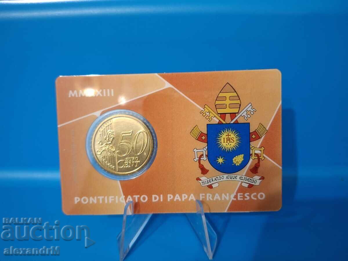 Vatican coin of 50 cents BU in card N°45 with postage stamp with price 25.00 BGN | € 12.78