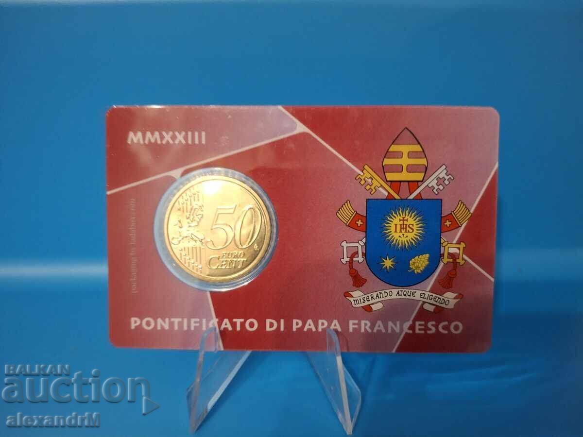 Νόμισμα Βατικανού 50 λεπτών BU σε κάρτα N°47 με γραμματόσημο με τιμή 25.00 BGN | € 12.78