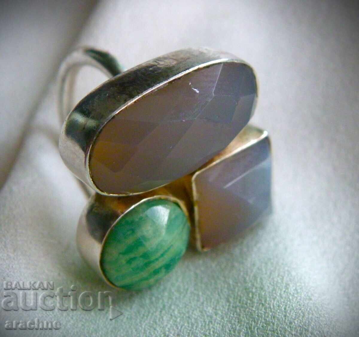 Auction Silver ring with amazonite and moonstone Auction Silver ring with amazonite and moonstone