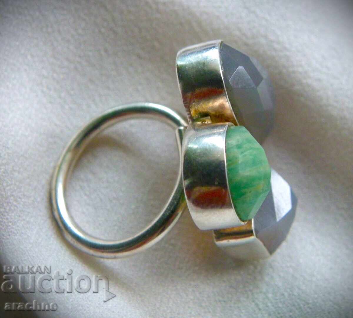 Silver ring with amazonite and moonstone - 5 Silver ring with amazonite and moonstone - 5