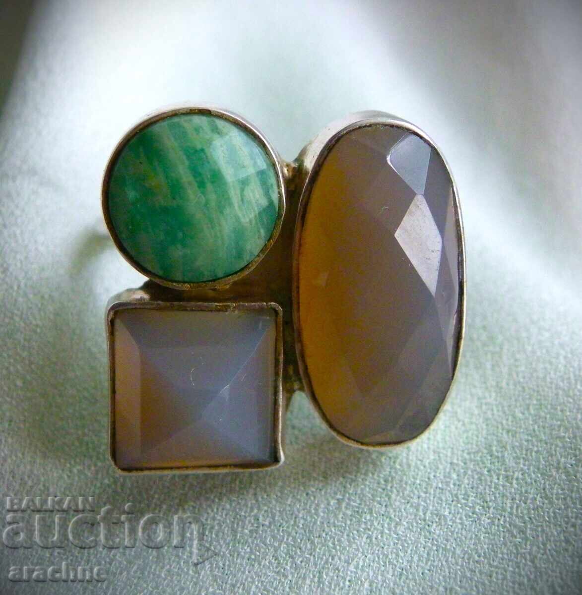 Silver ring with amazonite and moonstone Silver ring with amazonite and moonstone